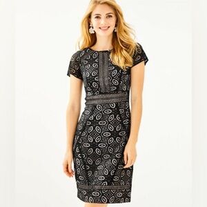 Lilly Pulitzer Black and White Lace-Patterned Sheath Dress